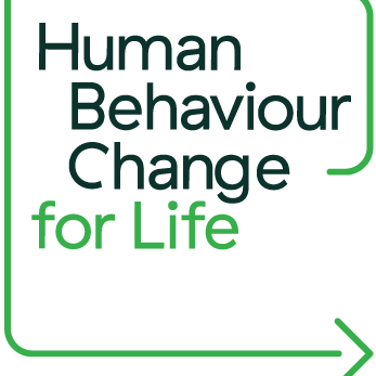 Human Behaviour Change for Life logo with green outline and arrow design.